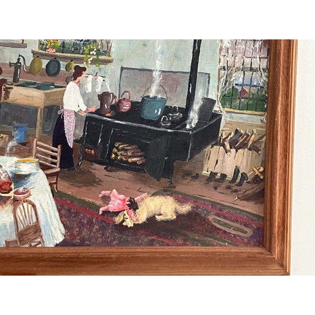 Folk Art Outsider Art Primitive Amish Kitchen Scene by Mama Mary K. (C. 1950s–1970s) For Sale - Image 3 of 13