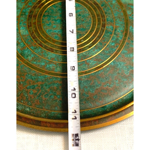 1930s Art Deco Arts & Crafts Carl Sorensen Round Bronze Cocktail Tray Barware Office Decor For Sale In Raleigh - Image 6 of 9