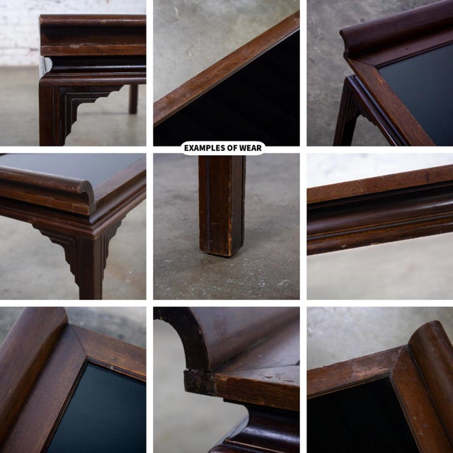 Early to Mid-20th Century Chinese Chippendale Petite Coffee Table Walnut With Black Glass Inset Top For Sale - Image 10 of 18