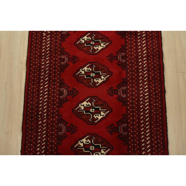 2000 - 2009 Turkmen Runner 2’9” X 9’3” Red Wool Vintage Tribal Hand-Knotted Oriental Rug For Sale - Image 5 of 12
