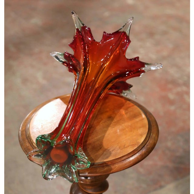 Glass Mid-Century Italian Pulled-Feather Glass Vase Attributed to Murano For Sale - Image 7 of 8