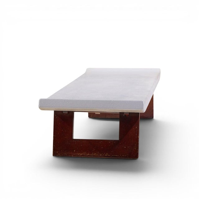 Johnson Furniture Company Paul Frankl for Johnson Furniture Company Mid Century Cork and Mahogany Coffee Table Bench For Sale - Image 4 of 9