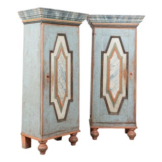 Late 18th Century Original Painted Pair of Swedish Baroque Narrow Cabinets For Sale