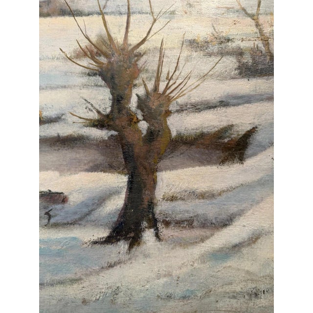 Karl Mons, Schwalm, Winter Landscape with Pollarded Willows, Snow, Ice and Evening Sun, Oil Painting on Canvas For Sale - Image 10 of 13