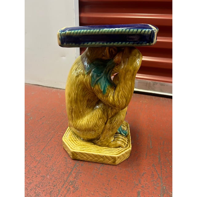 Vintage Majolica Monkey Plant Stand/Garden Stool For Sale - Image 6 of 11