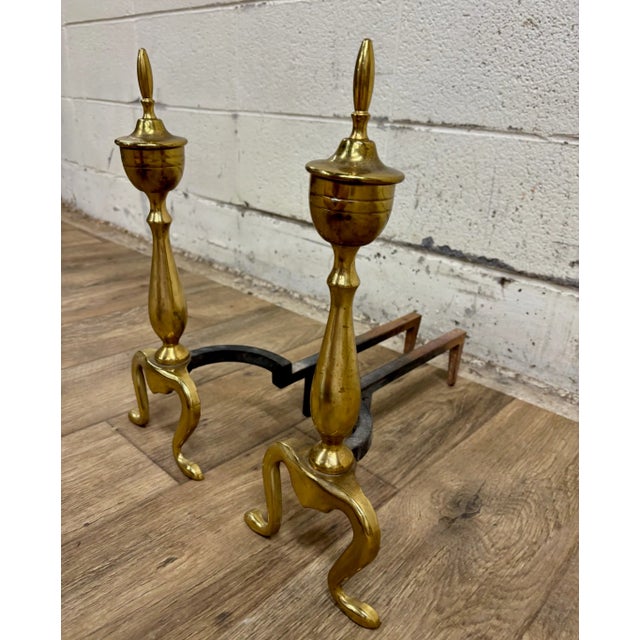 Early 20th Century Vintage Brass and Iron Andirons Fire Dogs With Claw Feet For Sale - Image 5 of 7