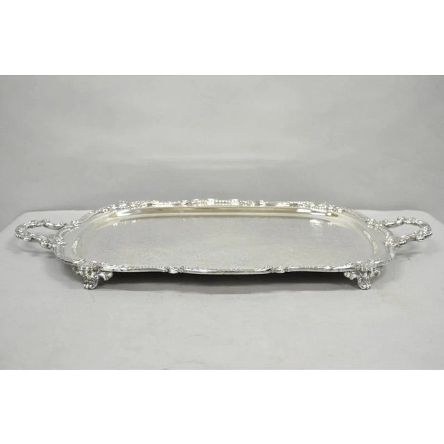 Silver Antique English Victorian Silver Plated Ornate Twin Handle Bar Tray by BSC For Sale - Image 8 of 13