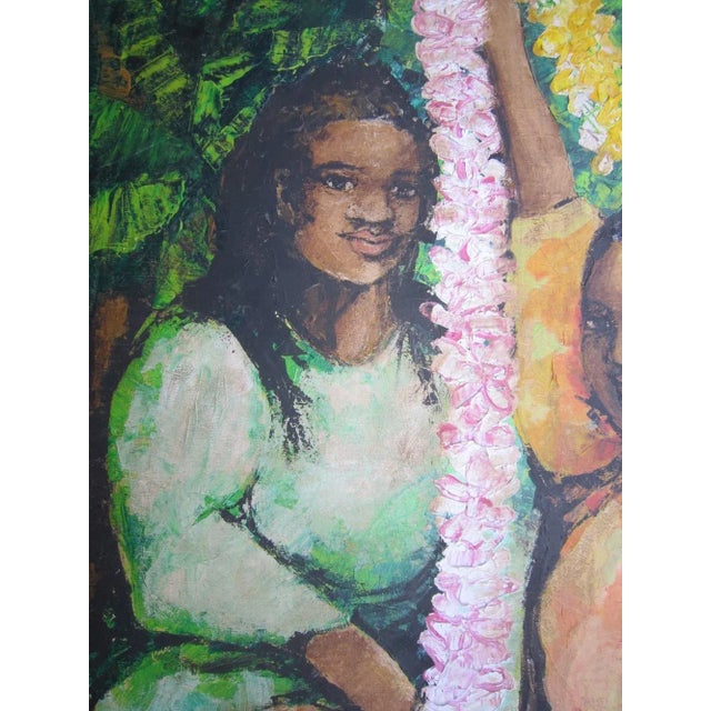 1960s Mid Century Painting Polynesian Women, Signed Ron Tredwell For Sale - Image 5 of 9