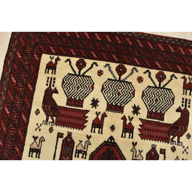 Baloch Rug 3’9” X 5’8” Ivory Wool Vintage Tribal Hand-Knotted Oriental Carpet For Sale In Philadelphia - Image 6 of 13