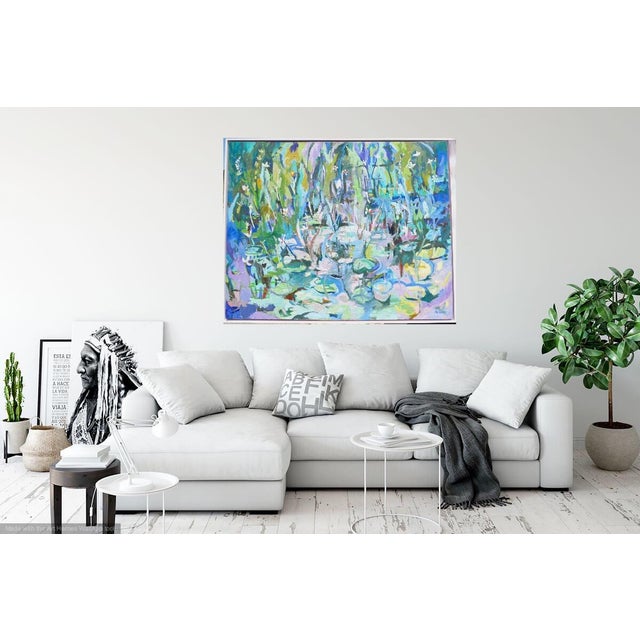 Wood "Lily Pond " Monumental Landscape Oil Painting For Sale - Image 7 of 9