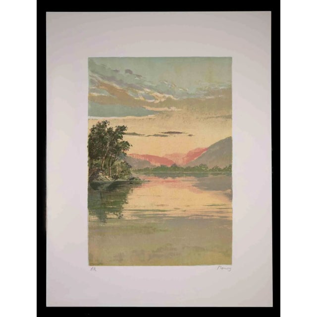 Sunrise on the Lake is an original lithograph realized by Mario Sportelli in the 1970s Hand-signed on the lower right...