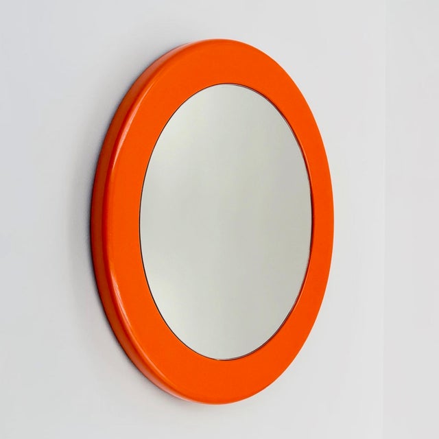 Round Space Age Wall Mirror in Orange, France, 1970s For Sale - Image 4 of 12