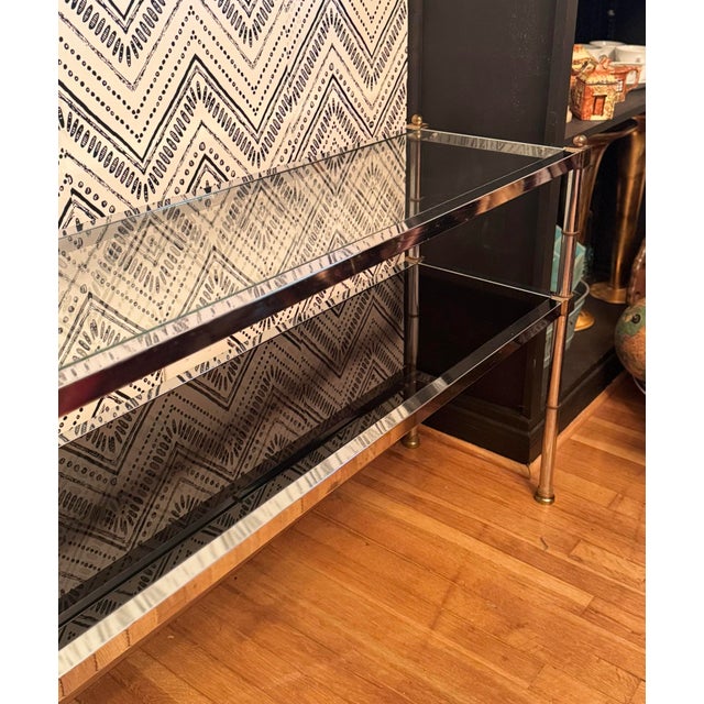 Chrome Vintage Hollywood Regency Chrome & Glass Console Table For Sale - Image 8 of 10
