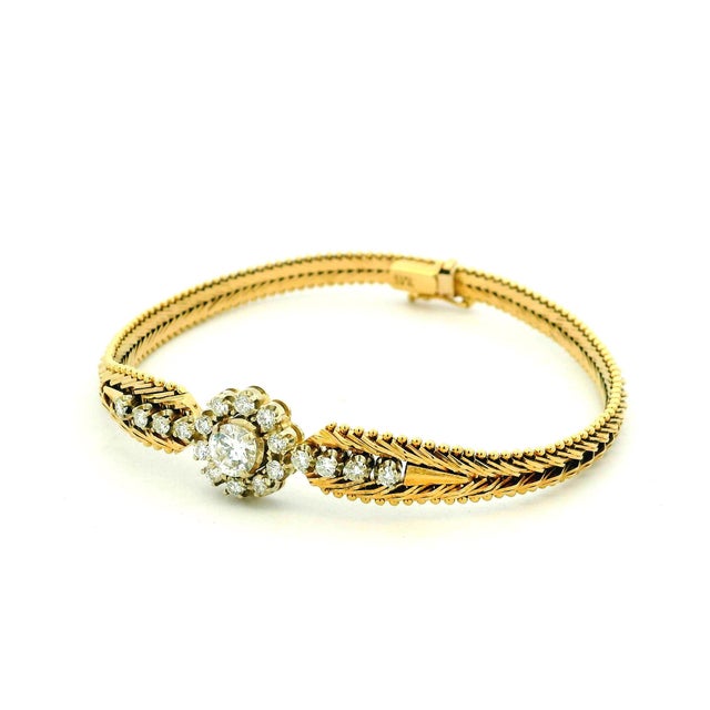 Gold 1970s Italian 14k Gold Diamond Flexible Bangle Bracelet For Sale - Image 8 of 12