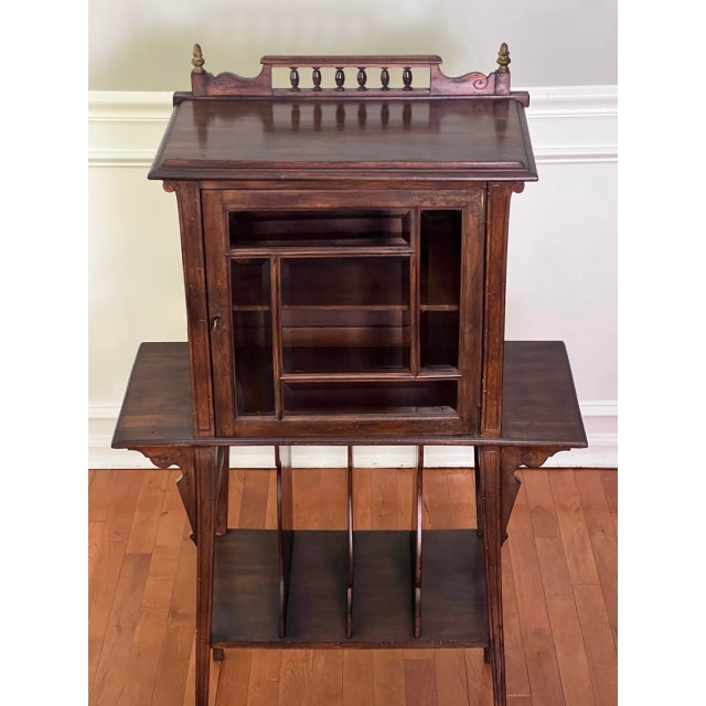 Wood Art Nouveau Walnut Display or Music Cabinet With Beveled Glass and Easel Stand, C. 1910s For Sale - Image 7 of 17
