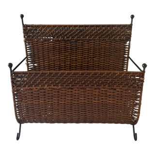 Vintage Wicker Magazine Rack For Sale