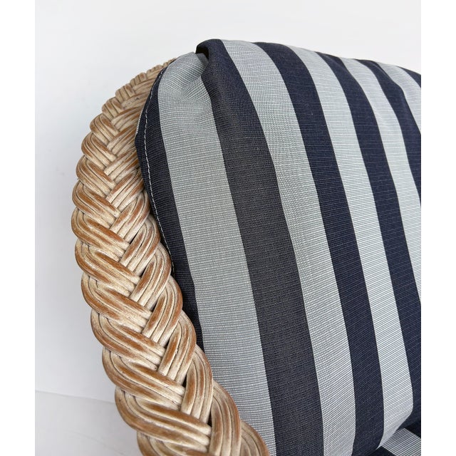 1970s Henry Link Rattan Lounge Chairs, Ottomans, New Sunbrella Upholstery, 2 Pairs For Sale - Image 11 of 18