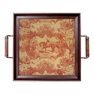 Vintage Style Red Toile Equestrian Fabric Print Tra For Sale