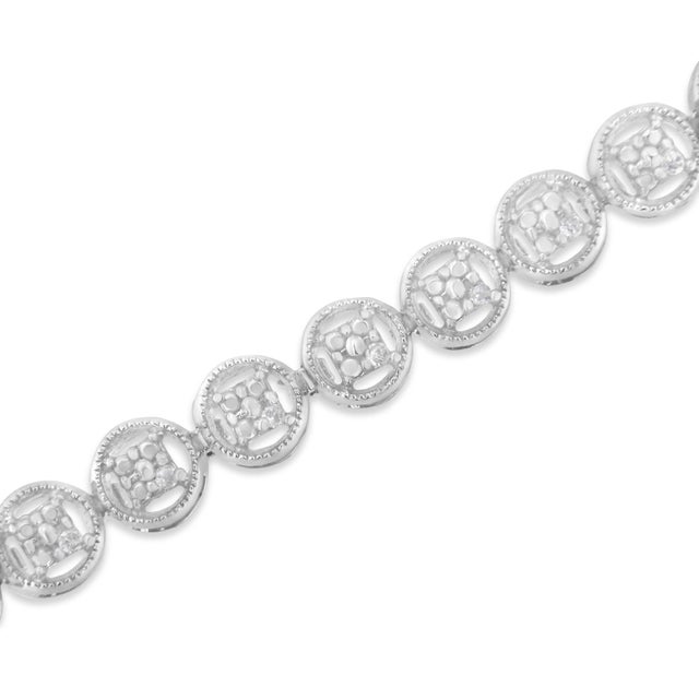 .925 Sterling Silver 1/10 Cttw Diamond Open Circle Beaded Wheel Link Tennis Bracelet (I-J Color, I3 Clarity) - 7.25" For Sale - Image 4 of 7