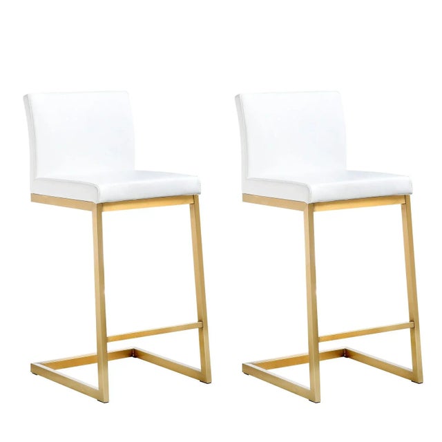 Parma White Vegan Leather & Gold Steel Counter Stools - Set of 2 For Sale - Image 11 of 11