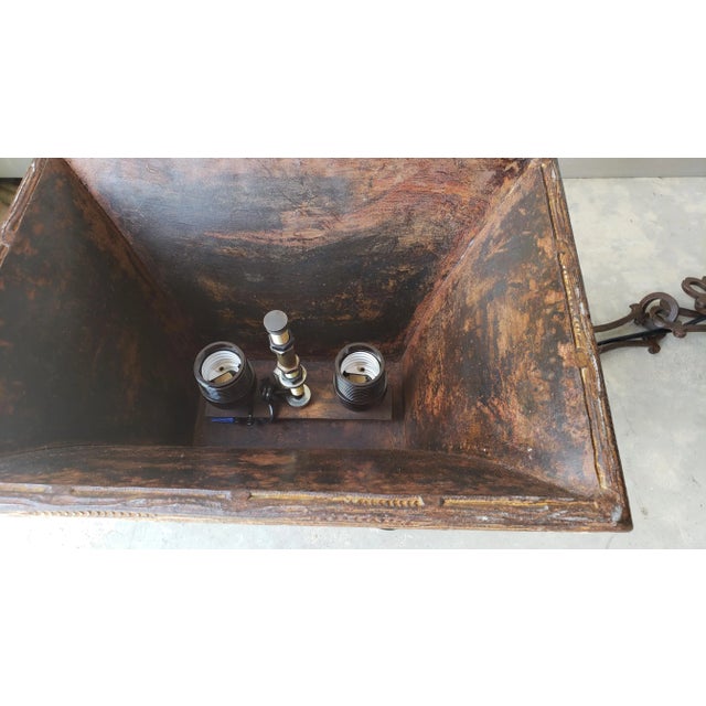 Rustic Vintage Naos Forge Iron Two Light Hanging Lamp Chandelier For Sale - Image 9 of 11