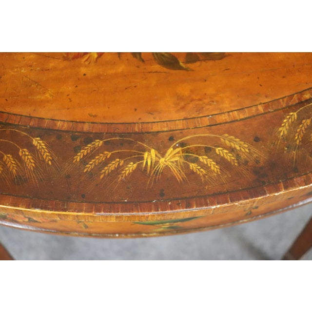 19th Century English Adams Style Paint Decorated Leather Top Demilune Table For Sale - Image 11 of 12