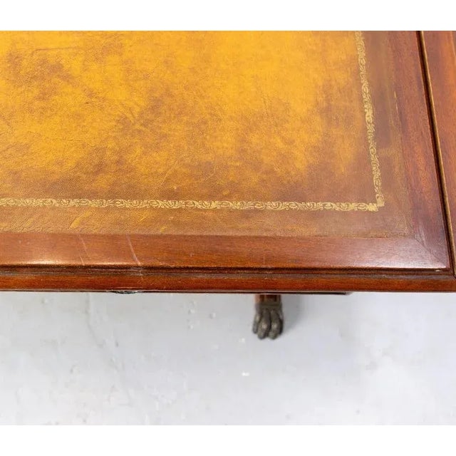 Brown English Folding Coffee Table in White Wood and Leather, 1960s For Sale - Image 8 of 11
