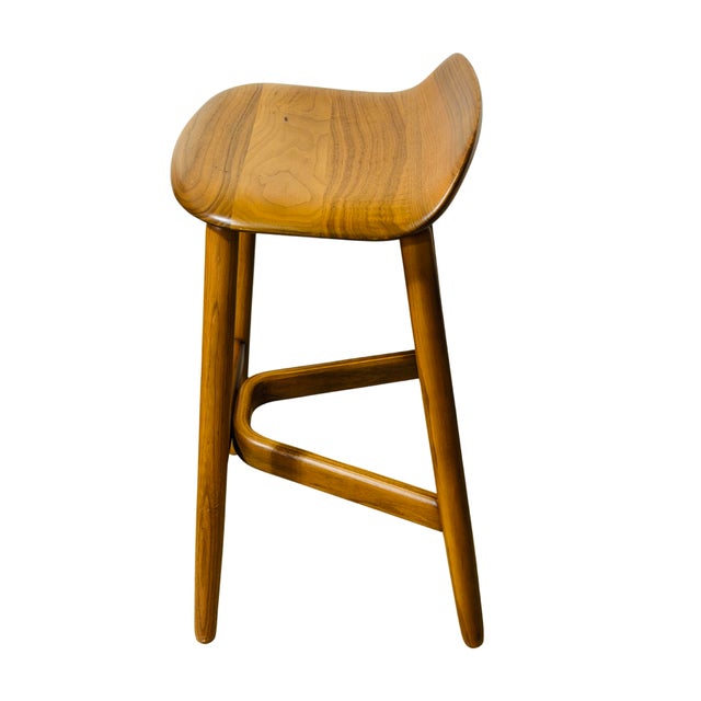 Geiger Attributed Crosshatch Counter Stool by Eoos for MillerKnoll | Solid Walnut Sculptural Wood Bar Stool For Sale - Image 12 of 13