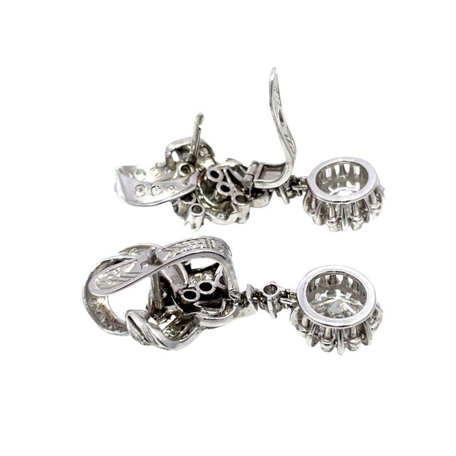 Mid 20th Century Gia Certified 5.00 Carat Weight Diamond Vintage Old European Platinum Earrings, A Pair For Sale - Image 4 of 6