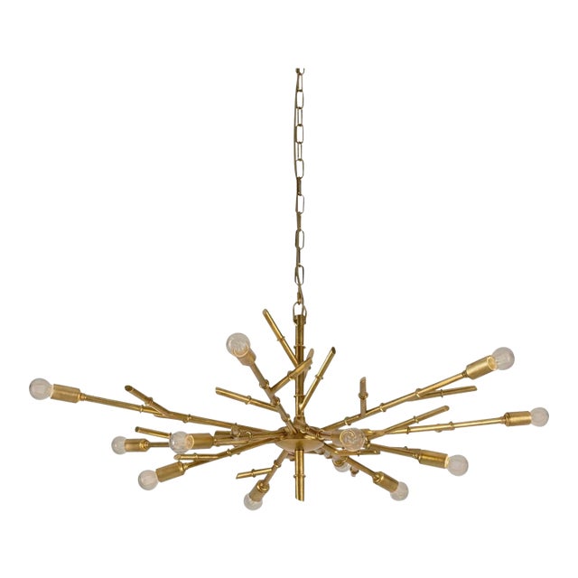 Florentine Antique Gold Leaf Bamboo Ceiling Light For Sale