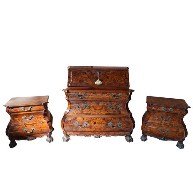 Vintage Dutch Baroque Triptych Drop-Leaf Cabinet and Inlaid Nightstands, 1920s, Set of 3 For Sale - Image 18 of 18