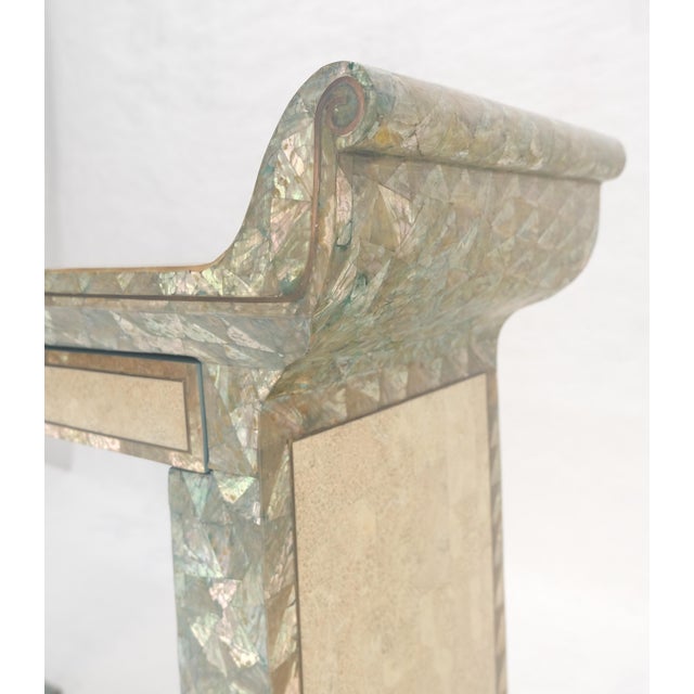 Enrique Garcel Fine Tessellated Stone Tile Mother of Pearl Rolled Edges 3 Drawers Console Table For Sale - Image 4 of 16