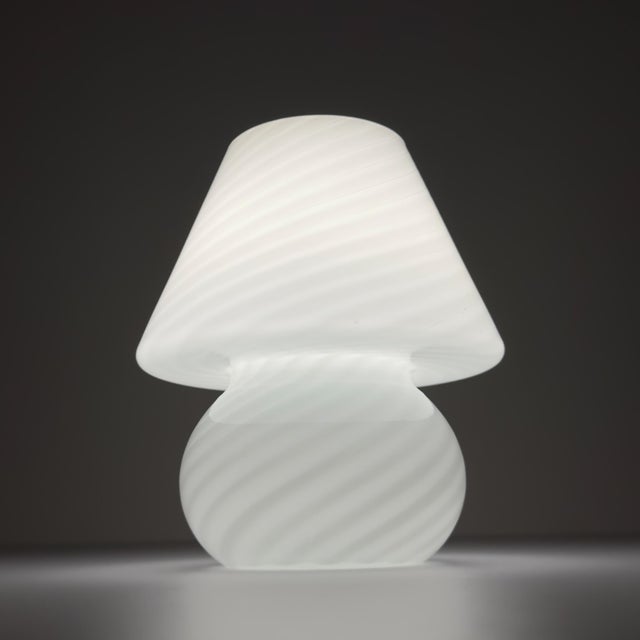 Classic of italian design — mushroom swirl table lamp. Made of murano glass with milky white color in the 1970s. Original...