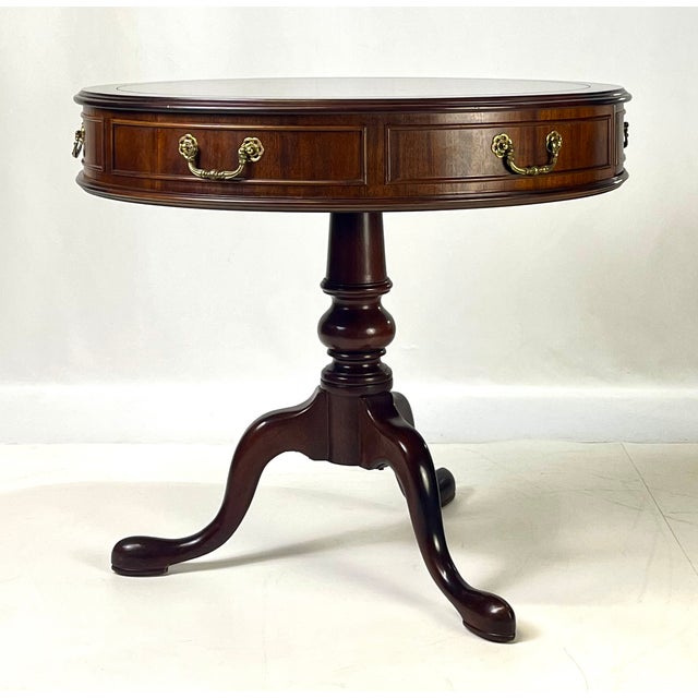 Late 20th Century Late 20th Century Century Furniture Traditional Burl Wood and Mahogany Pedestal Drum Table For Sale - Image 5 of 15