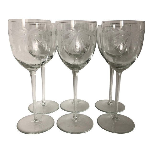 Modern Floral Etched Wine Glasses S/ 6 Chairish