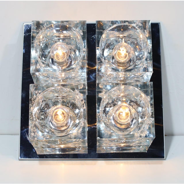 Metal 1960s Murano Block Glass Sconce or Ceiling Light by Gaetano Sciolari for Lightolier For Sale - Image 7 of 9