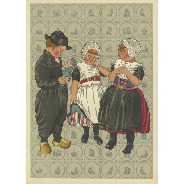 1930s Childrens Traditional Dress from Urk with Embroidered Aprons and Silver Details from The National Costumes of Holland, 1932 For Sale - Image 5 of 10