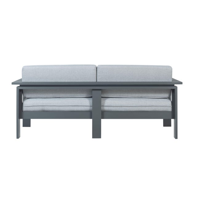 Sardinia Aluminum Frame Outdoor 74" Love Seat / Sofa - Gray Cushions For Sale - Image 15 of 18