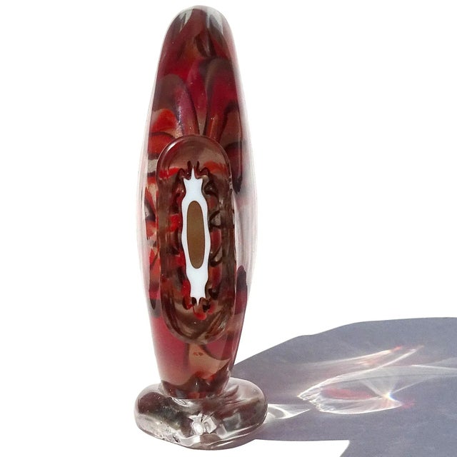 Vintage Murano Red Orange White Gold Flecks Italian Art Glass Flat Fish Figure Sculpture Paperweight For Sale - Image 9 of 11