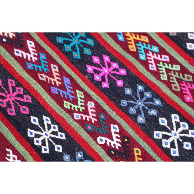 1970s Cabin Style Cicim Striped Hand Knotted Oushak Runner Kilim Rug For Sale - Image 4 of 12