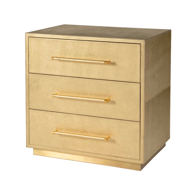 Gold Francois 28 in. W Rectangular Wood and Leather 3 Drawer Accent Chest, Antique Gold For Sale - Image 8 of 8