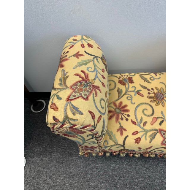1990s Barley Twist Rolled Arm Crewel Fringed Bench For Sale - Image 4 of 9