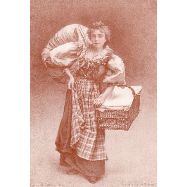 Camille bellanger (1853-1923) la blanchisseuse (the laundress) original lithograph from the glorious portfolio "l'estampe...