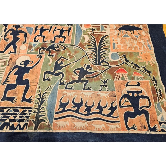 33” x 50” Vintage Asian Batik hand painted fabric art. The beautiful batik is a collection of various scenes of human...