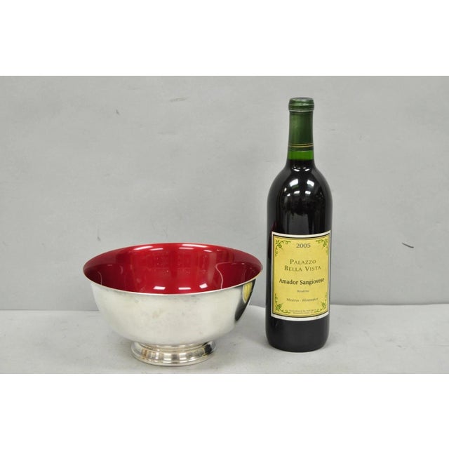 Vintage Mid Century Modern Reed & Barton 104 Silver Plated Red Enamel Bowl. Circa Mid 20th Century. Measurements: 4" H x...