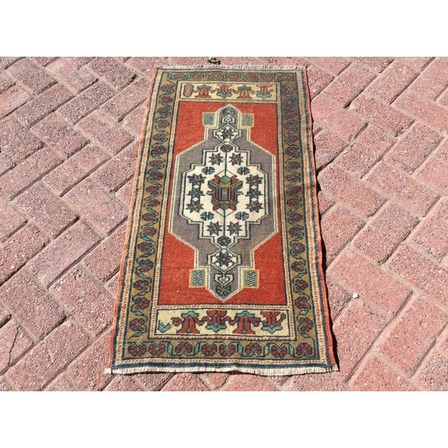 1960s Vintage Hand Knotted Mini Rug - 21" X 39" For Sale - Image 5 of 8
