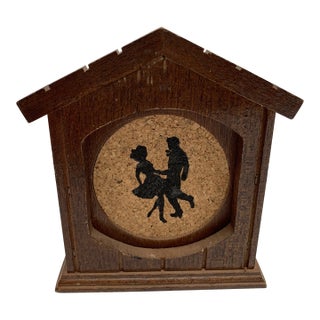 Vintage Wood Cork Dancing Couple Coaster Set For Sale