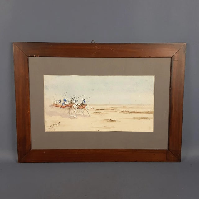 J. J. Saurat, Subjects on Camels in the Desert, 20th Century, Watercolor, Framed For Sale - Image 11 of 11