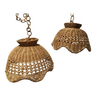 Vintage Wicker Pendant Lights - a Pair For Sale