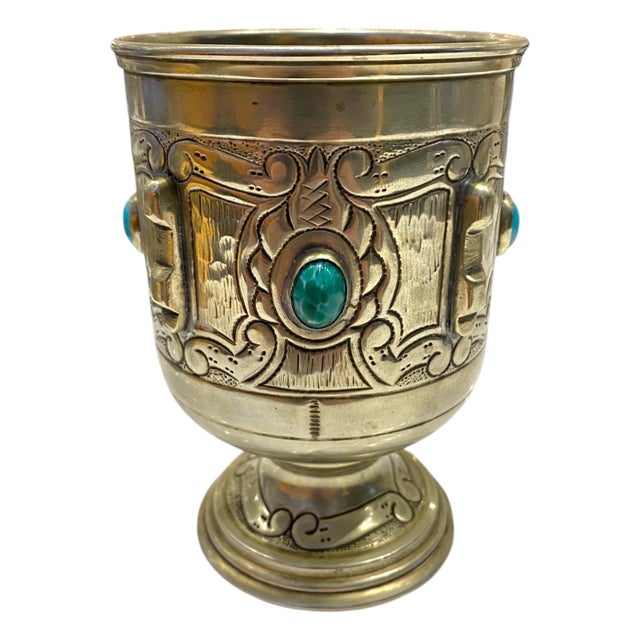 Vintage Alpaca Silver Spanish Goblet Cup With Turquoise Color Cabochon Stone Accents For Sale - Image 9 of 16